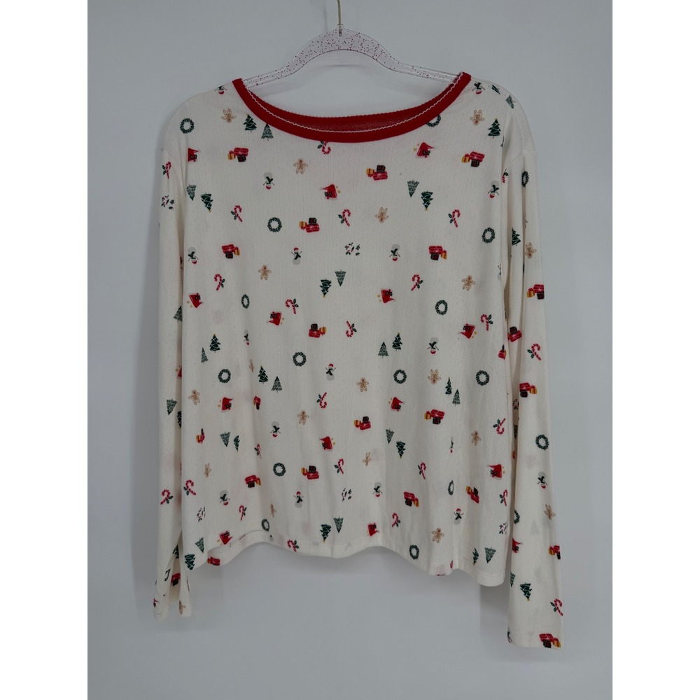 Holiday Time Christmas Pajama Top Long Sleeve Cream Gingerbread Candy‎ Cane 3X